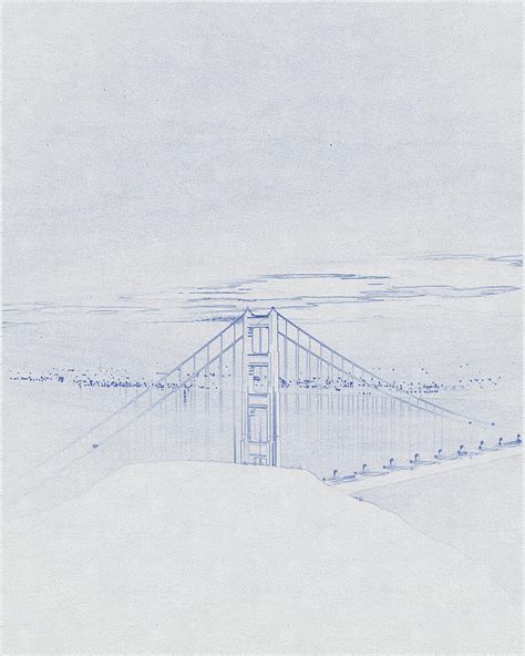 Blueprint Drawing Of Golden Gate Bridge San Francisco California0002