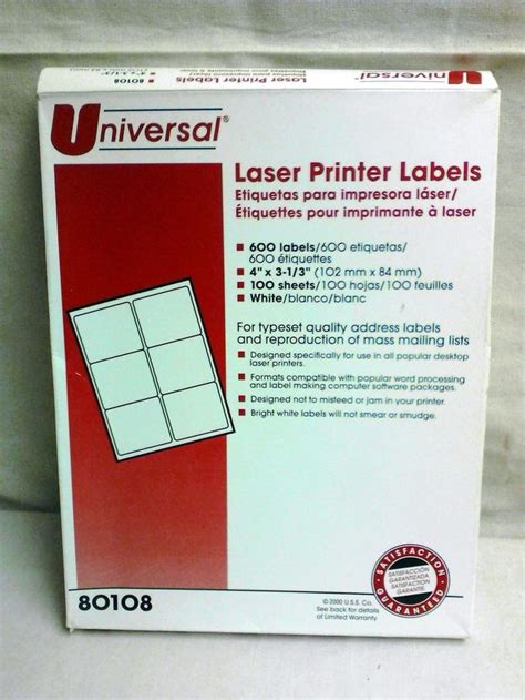 Universal 80108 Laser Printer Permanent Labels 3 13 X 4 White Open