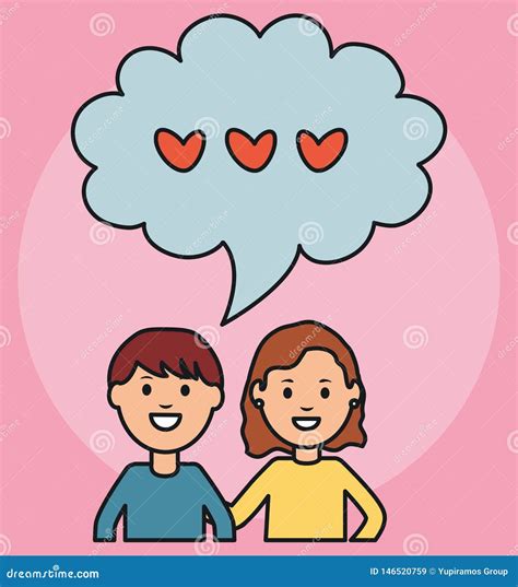 Young Couple With Speech Bubble And Hearts Messague Stock Vector