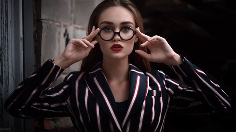 women women with glasses face touching glasses portrait red lipstick 1920x1080 wallpaper