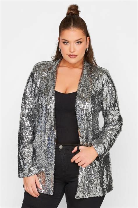 Plus Size Silver Sequin Blazer Yours Clothing