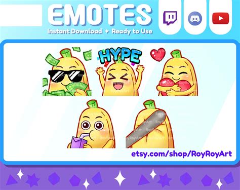 Twitch Emotes Cute Banana Emotes Pack 2 Money Hype Love Etsy Australia