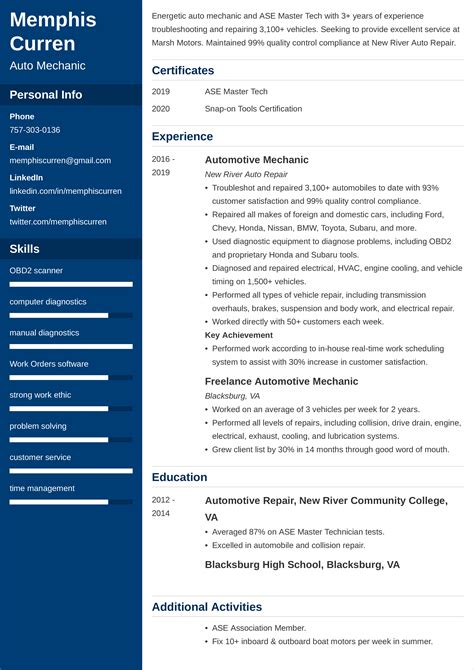 Below you will find an example of a resume written in the reverse chronological resume format. Mechanic Resume—Examples and Tips (+Skills & Objective)