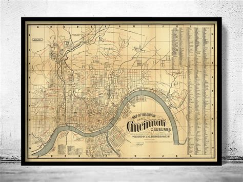 Old Map Of Cincinnati 1882 Vintage Map Old Map Vintage Posters