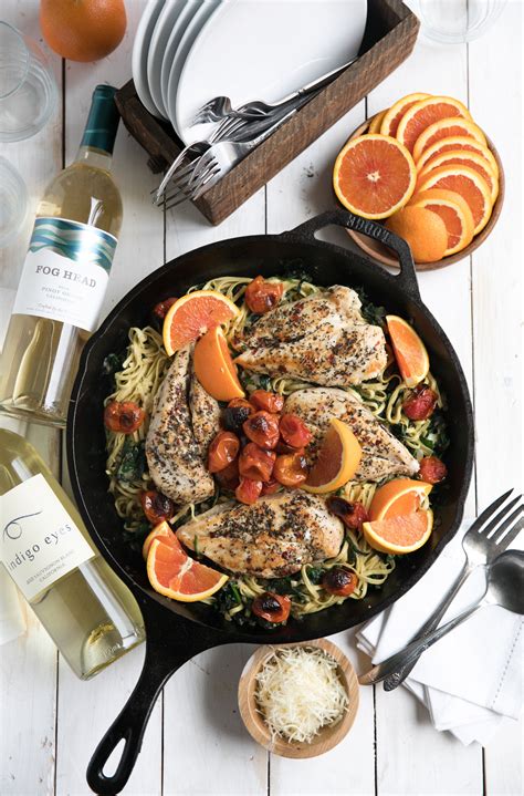 Skillet Chicken And Linguine With Fresh Orange And Oven Roasted Tomatoes Makes For An Impressive