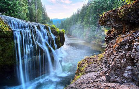 1071667 Trees Landscape Forest Mountains Waterfall Water Rock