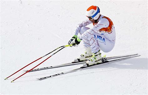 Miller Of The Us Squats After His Mens Alpine Skiing Downhill Race