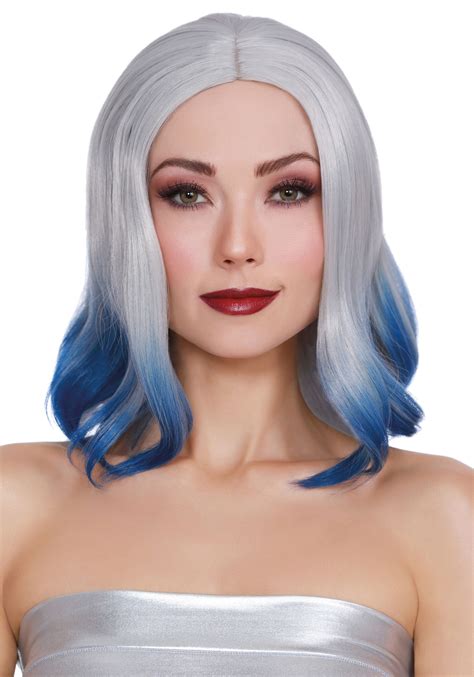 Dip dye is usually done in unnatural bright colors applied only to the ends of your hair, however, for shorter hair, the color can start much higher. Dip Dye Grey/Blue Wig