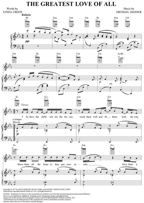 The Greatest Love Of All Sheet Music Piano Sheet Music Free Digital