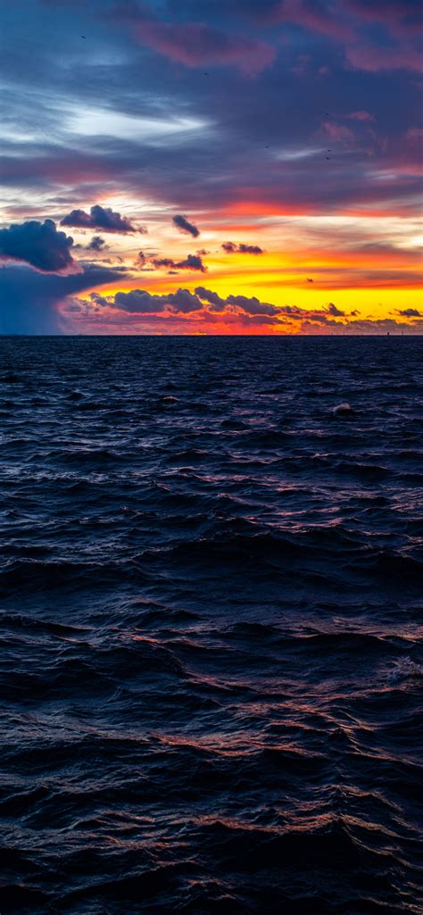 Seascape Wallpaper 4k Sunset Ocean View Cloudy Sky Dusk Horizon