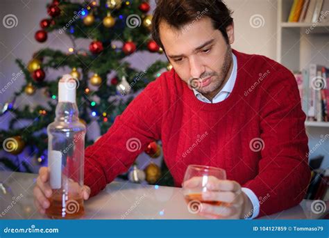 Lonely Man Celebrating Christmas And Get Dunk Alone Stock Image Image