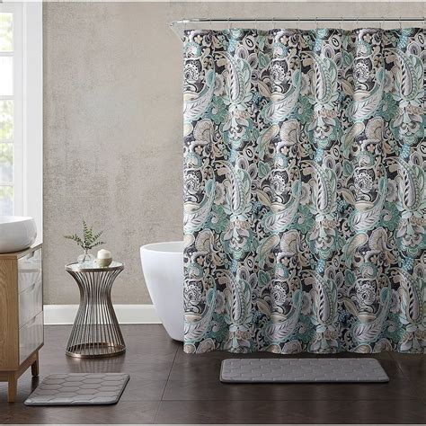 Paisley Print Fabric Shower Curtain Teal Blacktaupe White 72 X 72