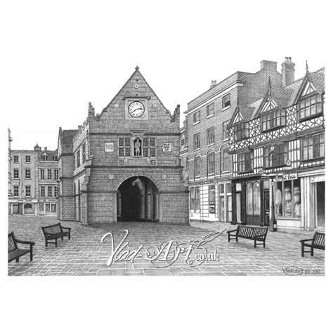 The Old Market Hall Shrewsbury Pencil Drawing By Vladislas