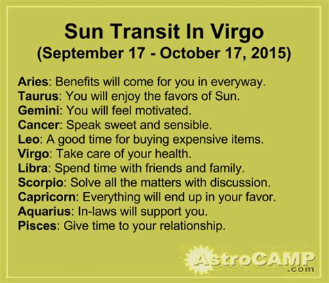 As you might expect from the scale symbolism, libras are very balanced. Sun Transit In Virgo (September 17 - October 17, 2015)