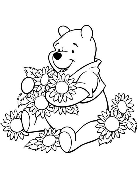 Winnie The Pooh Love Flower Coloring Page