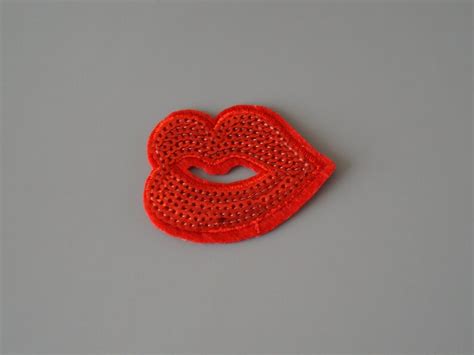 Small Red Lips Sequin Iron On Patch Embroidered Sew On Patch Etsy