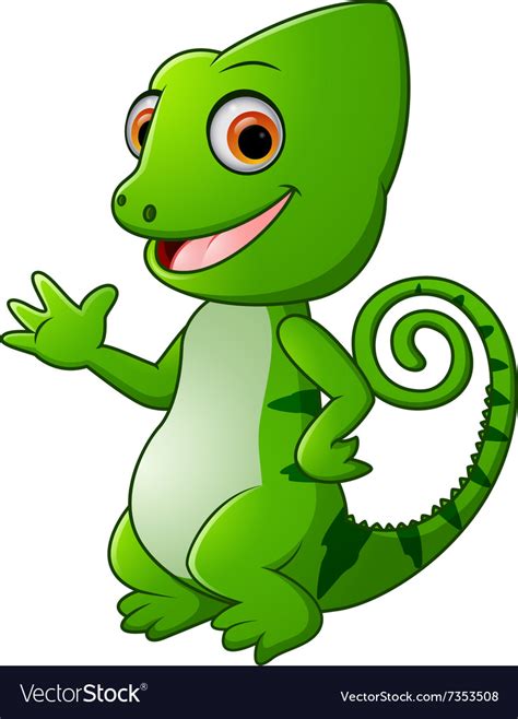 Cartoon Funny Green Lizard Posing Royalty Free Vector Image