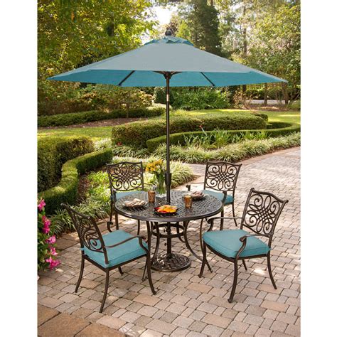 Cambridge Seasons 5 Piece Outdoor Dining Set With Table Umbrella And