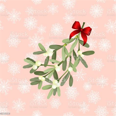 Mistletoe Vector Illustration Of Hanging Sprigs Of Mistletoe With A Red
