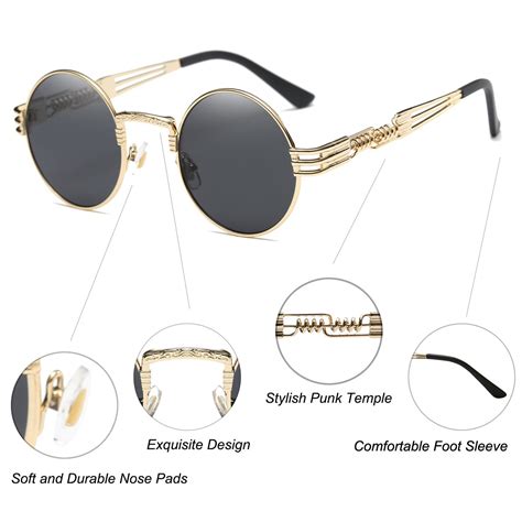 Dollger John Lennon Round Sunglasses Black Steampunk Glasses Gold Metal Frame Ebay