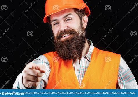 Portrait Of A Builder Smiling Bearded Man Worker With Beard In