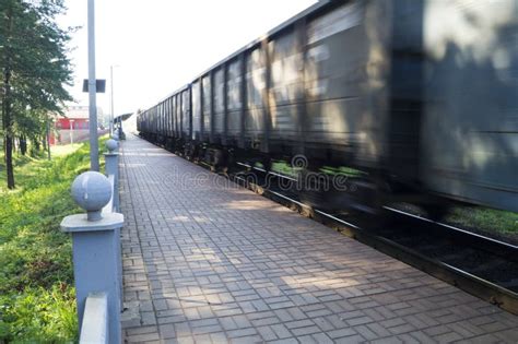 High Speed Train Passing Railway Station Stock Image Image Of Asphalt