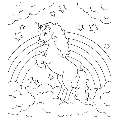 Unicorn On A Cloud Coloring Book Page For Kids Cartoon Style