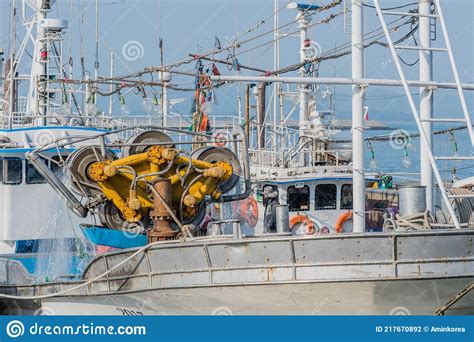 Drum Winch Used With Fishing Nets On Deck Of Trawler Fotografía