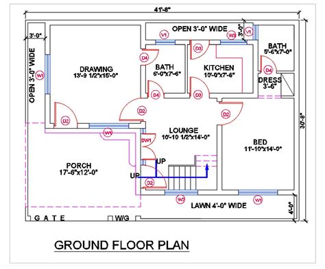 41 X 30 Autocad 1 Bhk House Ground Floor Plan Drawing