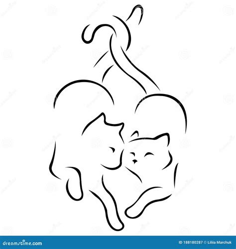 Two Cute Cats with Intertwined Tails. Flat Style Stock Vector