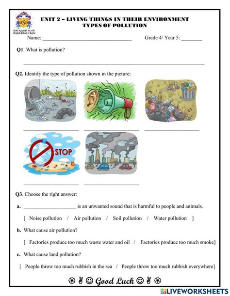 Worksheet On Environmental Pollution