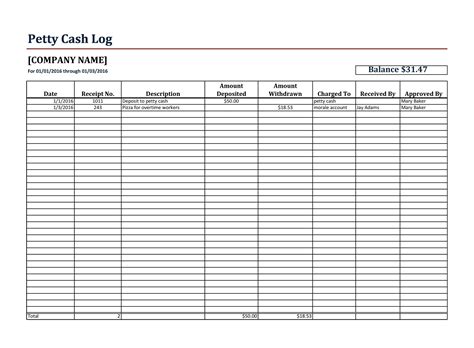 Petty Cash Template Excel Free Download Printable Templates