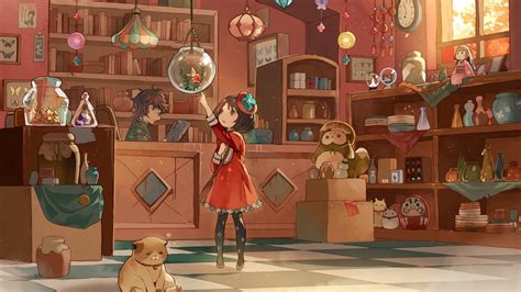 Wallpaper Cat Anime Girls Fish Original Characters Stores Play