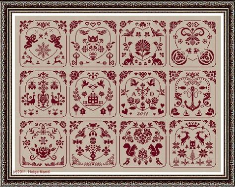 Redwork Hearts Sampler Monthly Pdf Cross Stitch Chart Helga Mandl