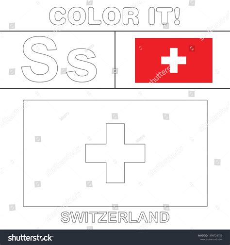 Switzerland Flag Coloring Page Kids Stock Vector Royalty Free