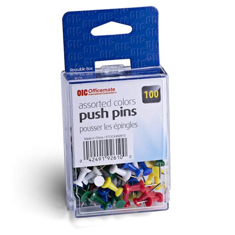 Officemate Oic Push Pins In Reusable Box Assorted Colors 100box