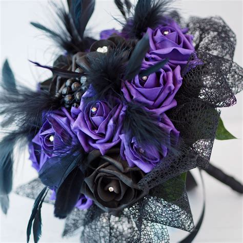 Artificial Purple Rose Bridal Bouquet Gothic Wedding Pink Corsage Purple Bridal Bouquet