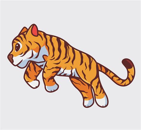 Cute Tiger Jumping Isolated Cartoon Animal Nature Illustration Flat