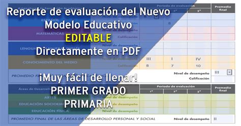 Reporte Editable De Evaluación Del Nuevo Modelo Educativo Primer Grado