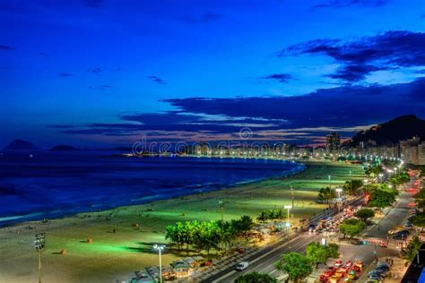 Night View Of Copacabana Beach And Avenida Atlantica In Rio De Janeiro
