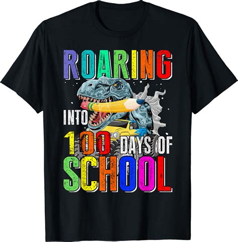 Roaring Into 100 Days Of School Dinosaur T Shirt Clothing