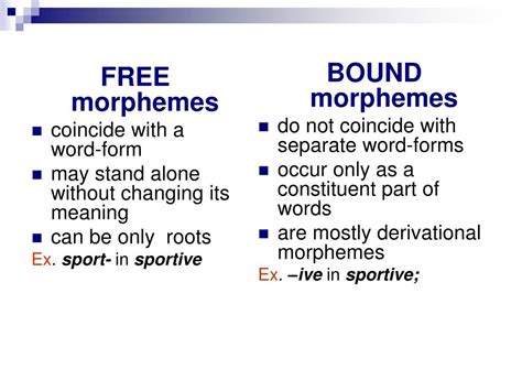 In most human languages, important components of linguistic structure are carried by affixes, also called bound morphemes. PPT - Morphological structure of English words (MORPHEMES ...