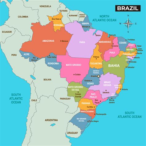 Mapa Del Pa S De Brasil Con Nombres De Ciudades Vector En Vecteezy
