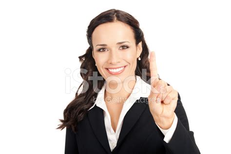 Businesswoman Showing One Finger On White Stock Photo Royalty Free