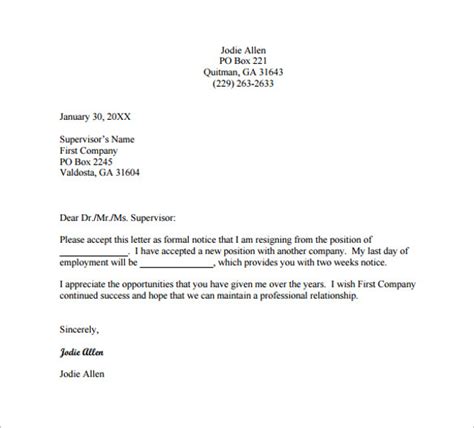17 Resignation Letter Templates Free Word Pdf Excel Samples