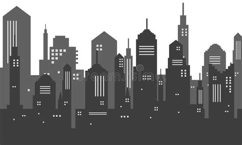Vector Silhouette Of City Buildings With Shadows Stock Illustration