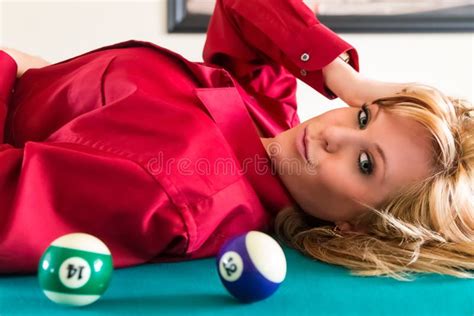 Blonde Lingerie Model On Pool Table Stock Image Image Of Lady Human