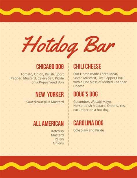 Hot Dog Bar Menu Printables
