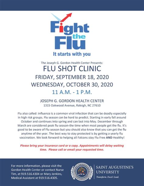 2020 Flu Shot Flyer Saint Augustines University