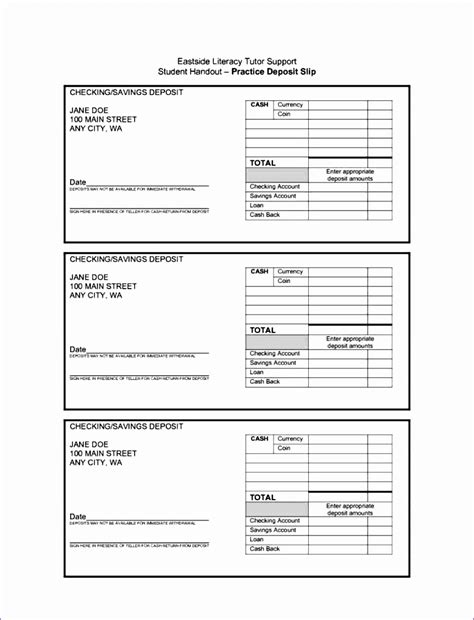 Deposit Slip Template Excel